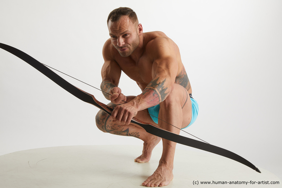 Underwear Fighting Man White Kneeling poses - ALL Muscular Short Brown Kneeling poses - on both knees Standard Photoshoot Academic Fighting poses - ALL