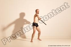 Underwear Fighting Man White Moving poses Slim Short Blond Dynamic poses Academic