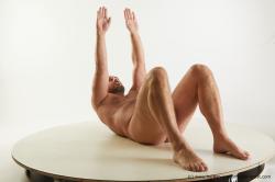 Nude Man White Laying poses - ALL Chubby Bald Laying poses - on back Standard Photoshoot Realistic