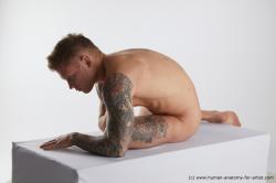 Nude Man White Laying poses - ALL Slim Short Brown Laying poses - on side Standard Photoshoot Realistic