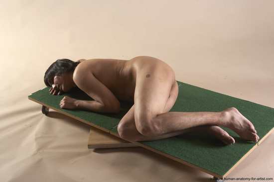 Nude Man White Laying poses - ALL Slim Medium Brown Laying poses - on side Realistic