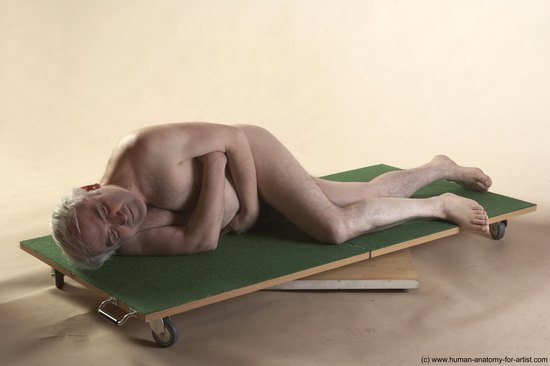 Nude Man White Laying poses - ALL Average Bald Grey Laying poses - on side Realistic