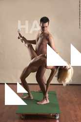 Nude Woman - Man White Standing poses - ALL Muscular Short Brown Standing poses - simple Realistic