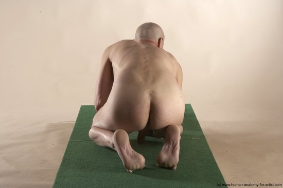 Nude Man White Kneeling poses - ALL Slim Bald Kneeling poses - on both knees Realistic