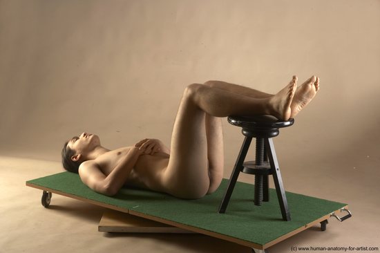 Nude Man Another Kneeling poses - ALL Slim Long Brown Kneeling poses - on both knees Realistic