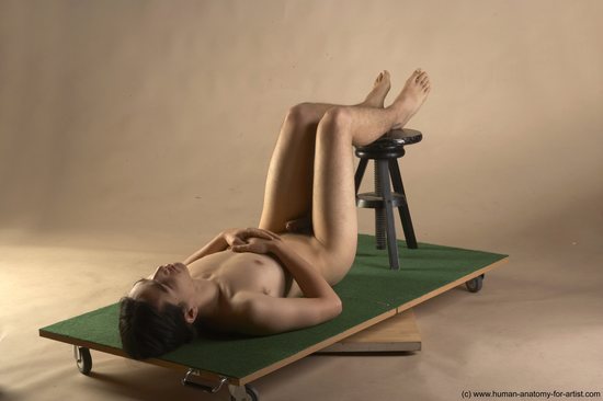 Nude Man Another Kneeling poses - ALL Slim Long Brown Kneeling poses - on both knees Realistic