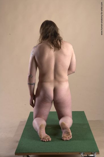 Nude Man White Kneeling poses - ALL Average Long Brown Kneeling poses - on both knees Realistic