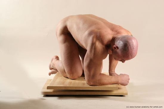Nude Man White Kneeling poses - ALL Muscular Bald Kneeling poses - on both knees Realistic