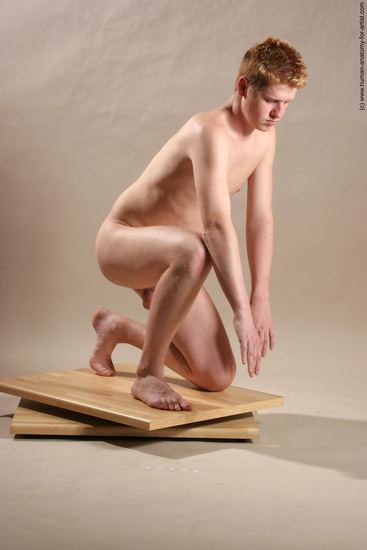 Nude Man White Kneeling poses - ALL Slim Short Red Kneeling poses - on one knee Realistic