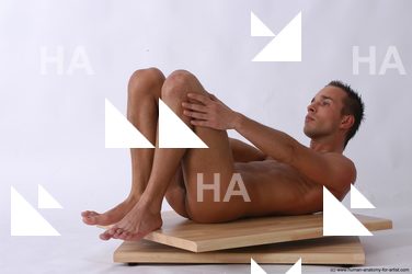 Nude Man White Kneeling poses - ALL Slim Short Brown Realistic