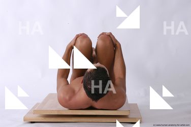 Nude Man White Kneeling poses - ALL Slim Short Brown Realistic