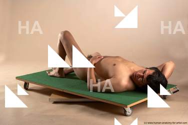 Nude Man White Laying poses - ALL Chubby Short Laying poses - on back Black Realistic