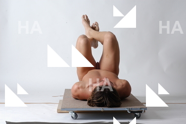 Nude Man White Laying poses - ALL Slim Short Brown Laying poses - on back Realistic