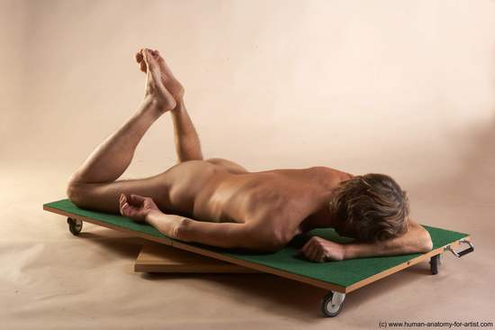 Nude Man White Laying poses - ALL Slim Short Brown Laying poses - on stomach Realistic