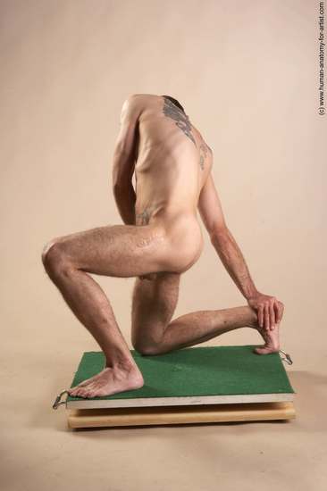 Nude Man White Kneeling poses - ALL Underweight Short Brown Kneeling poses - on both knees Realistic