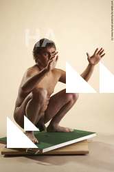 Nude Man White Standing poses - ALL Slim Short Brown Standing poses - knee-bend Realistic