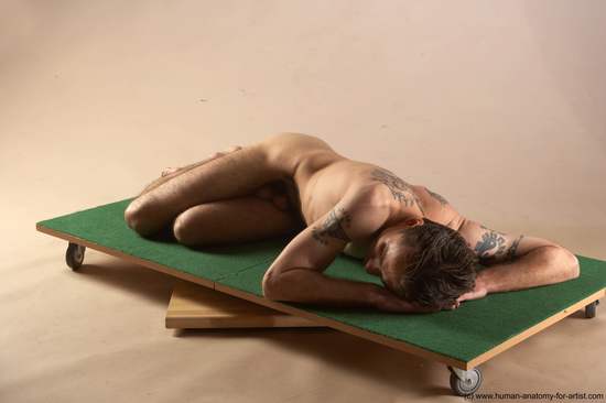 Nude Man White Kneeling poses - ALL Underweight Short Brown Realistic