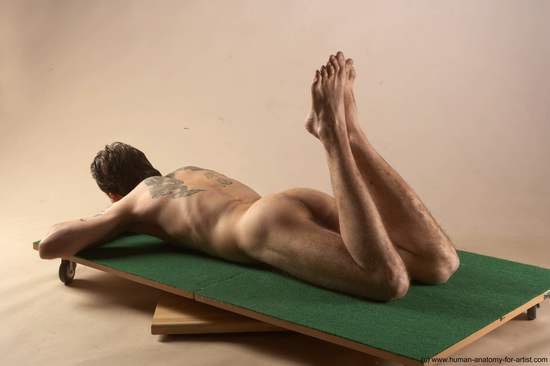 Nude Man White Kneeling poses - ALL Underweight Short Brown Realistic