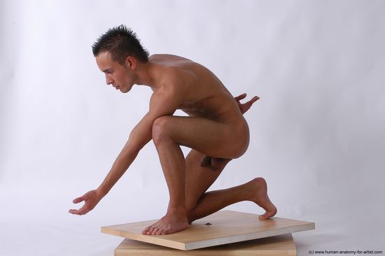 Nude Man White Kneeling poses - ALL Slim Short Blond Realistic