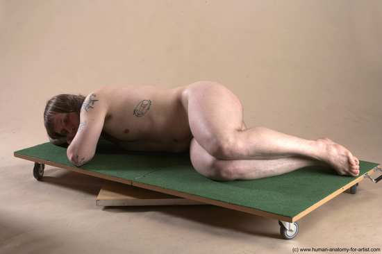 Nude Man White Laying poses - ALL Average Long Brown Laying poses - on side Realistic