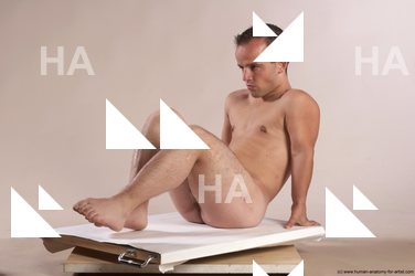 Nude Man White Sitting poses - simple Slim Short Brown Sitting poses - ALL Realistic