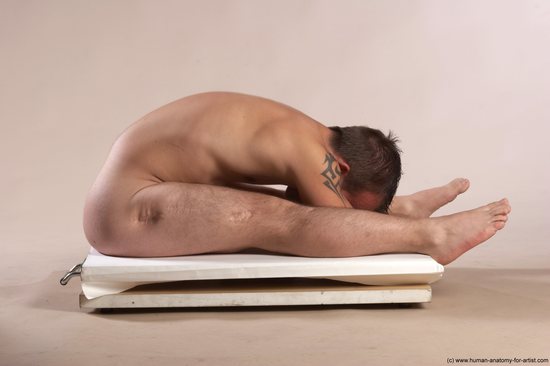 Nude Man White Sitting poses - simple Slim Short Brown Sitting poses - ALL Realistic