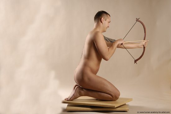 Nude Man White Kneeling poses - ALL Average Short Brown Kneeling poses - on both knees Realistic