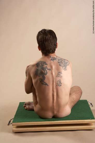 Nude Man White Sitting poses - simple Underweight Short Brown Sitting poses - ALL Realistic
