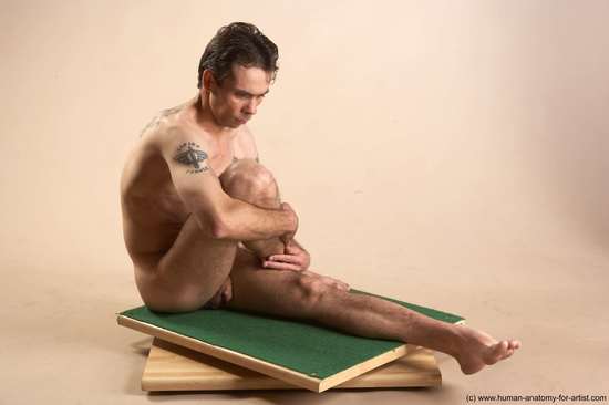 Nude Man White Sitting poses - simple Underweight Short Brown Sitting poses - ALL Realistic