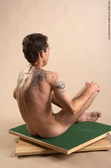 Nude Man White Sitting poses - simple Underweight Short Brown Sitting poses - ALL Realistic