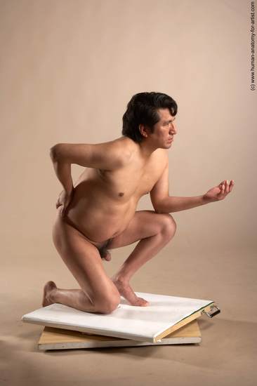 Nude Man Another Kneeling poses - ALL Chubby Short Kneeling poses - on one knee Black Realistic