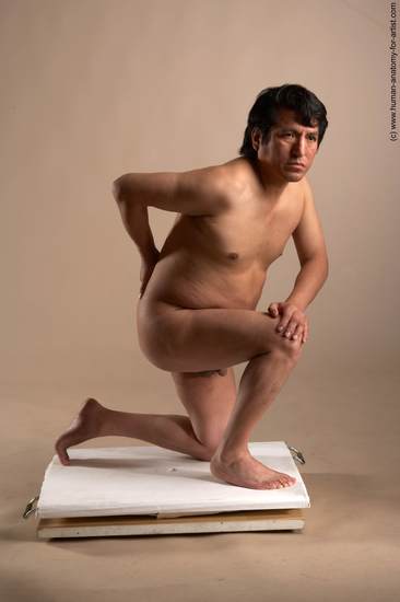 Nude Man Another Kneeling poses - ALL Chubby Short Kneeling poses - on one knee Black Realistic