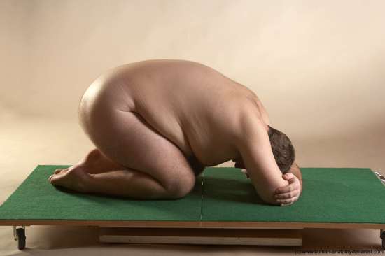 Nude Man White Kneeling poses - ALL Slim Short Brown Kneeling poses - on both knees Realistic