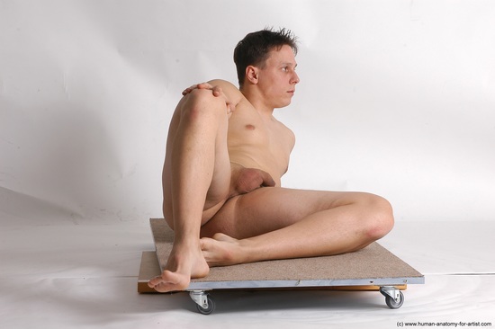 Nude Man White Laying poses - ALL Average Short Brown Laying poses - on side Realistic