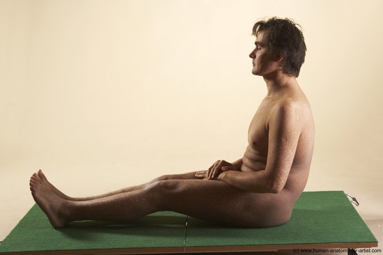 Nude Man White Sitting poses - simple Average Short Brown Sitting poses - ALL Realistic