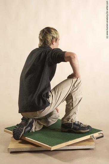Casual Man White Kneeling poses - ALL Slim Short Blond Academic