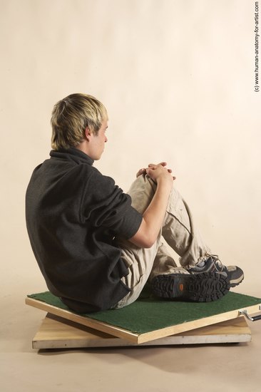 Casual Man White Sitting poses - simple Slim Short Blond Sitting poses - ALL Academic