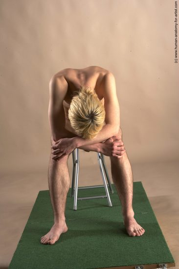 Nude Man White Sitting poses - simple Slim Short Blond Sitting poses - ALL Realistic