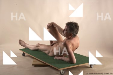 Nude Man White Laying poses - ALL Slim Short Grey Laying poses - on back Realistic