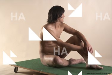 Nude Man White Sitting poses - simple Slim Medium Brown Sitting poses - ALL Realistic