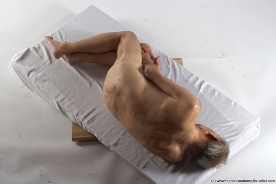 and more Nude Man White Laying poses - ALL Slim Bald Grey Laying poses - on side Realistic