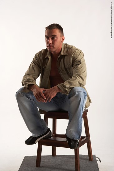 Casual Man White Sitting poses - simple Muscular Short Brown Sitting poses - ALL Academic