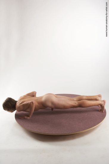 Nude Gymnastic poses Man White Kneeling poses - ALL Slim Short Brown Kneeling poses - on both knees Realistic
