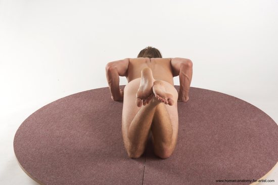 Nude Gymnastic poses Man White Kneeling poses - ALL Slim Short Brown Kneeling poses - on both knees Realistic