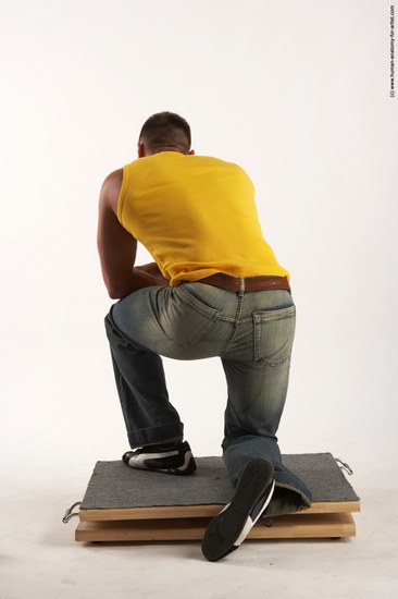 Casual Man White Kneeling poses - ALL Muscular Short Brown Kneeling poses - on both knees Academic