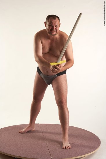 Underwear Fighting with sword Man White Standing poses - ALL Chubby Short Brown Standing poses - simple Academic