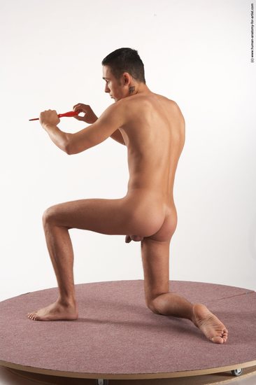Nude Daily activities Man White Kneeling poses - ALL Slim Short Brown Kneeling poses - on one knee Realistic