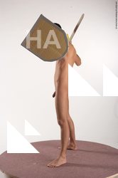 Nude Fighting with sword Man White Standing poses - ALL Slim Short Brown Standing poses - simple Realistic