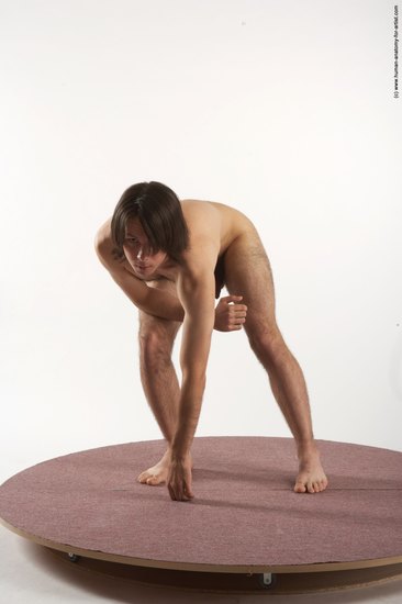 Nude Man White Slim Medium Brown Sitting poses - ALL Sitting poses - on knees Realistic