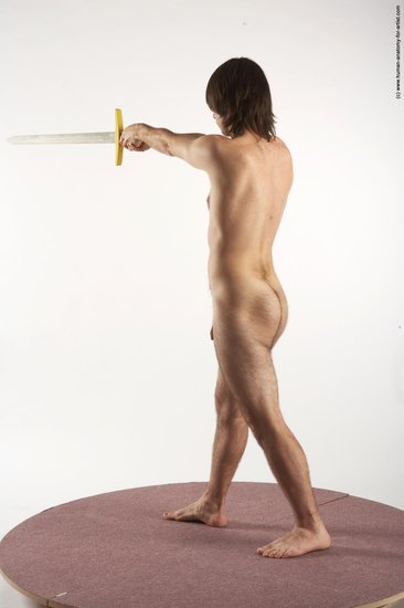 Nude Fighting with sword Man White Standing poses - ALL Slim Medium Brown Standing poses - simple Realistic